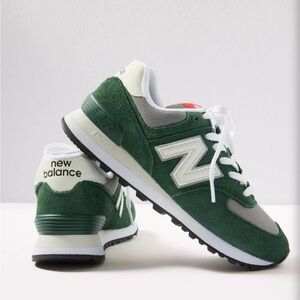 New Balance 574 Forest Green and White Sneakers